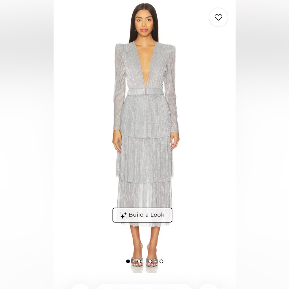 Sabina Musayev Silver Plunging V-Neck Tiered Midi Dress